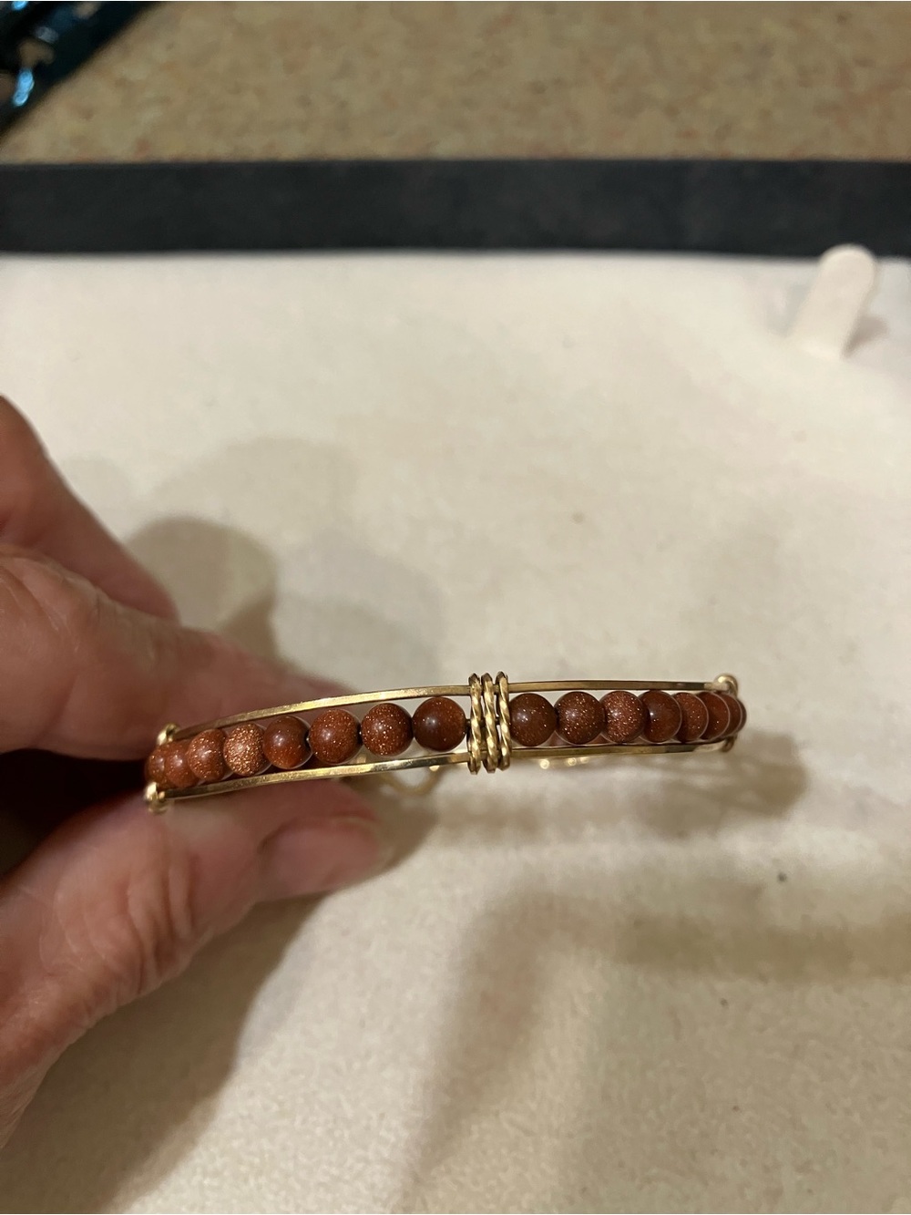 Gold-Tone Brown Beaded Bangle Bracelet